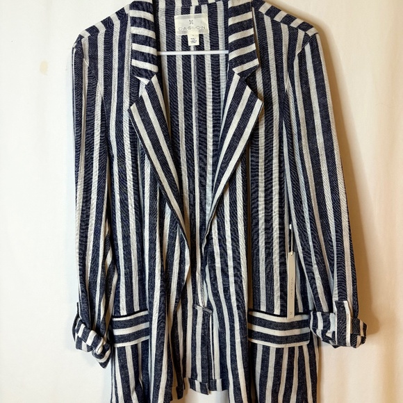 NWT - CASLON Striped Linen Blend Blazer Jacket - Picture 2 of 9
